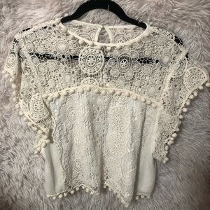 Tularosa Kennedy Top- White Pom Pom Lace Top